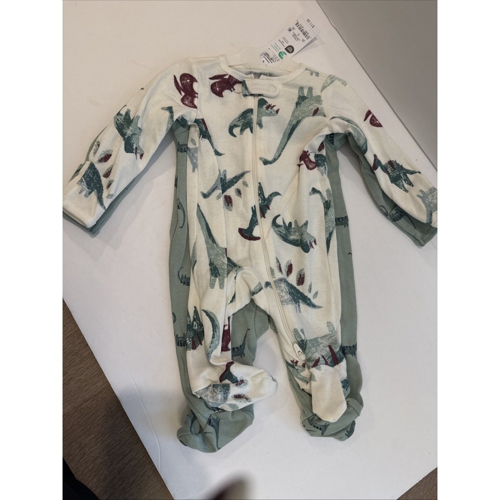 Carter's 2 Pack Sleeper Set, Size newborn, dino, green, white - Picture 2 of 3